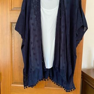 Chicos eyelet Ruana with Poms at Bottom